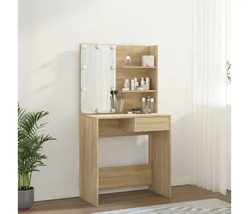 Spoguļgaldiņš Ar Led, Ozolkoka Krāsa, 74,5X40X141 Cm Vidaxl