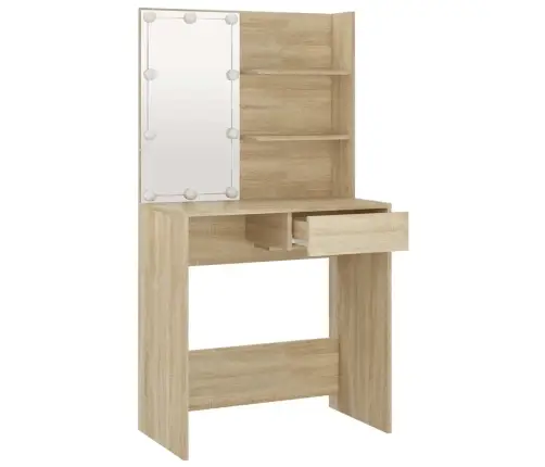 Spoguļgaldiņš Ar Led, Ozolkoka Krāsa, 74,5X40X141 Cm Vidaxl