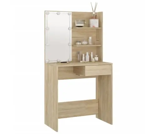 Spoguļgaldiņš Ar Led, Ozolkoka Krāsa, 74,5X40X141 Cm Vidaxl