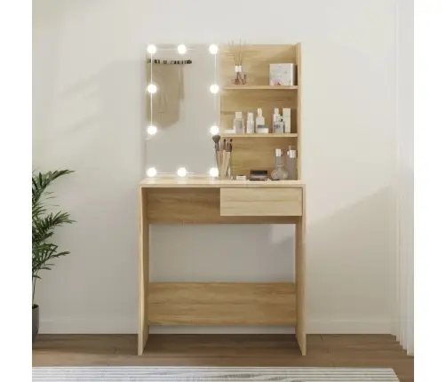 Spoguļgaldiņš Ar Led, Ozolkoka Krāsa, 74,5X40X141 Cm Vidaxl