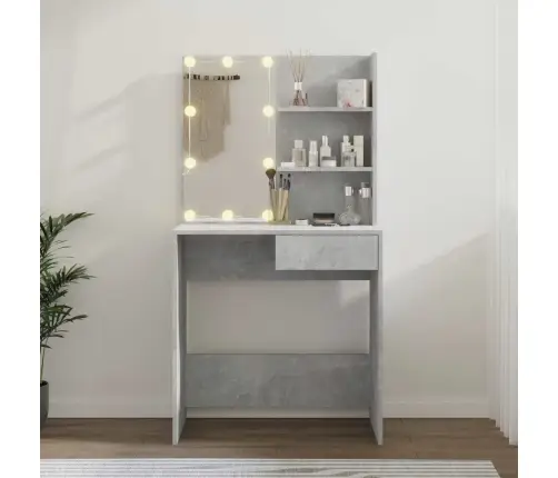 Spoguļgaldiņš Ar Led, Betona Pelēks, 74,5X40X141 Cm Vidaxl