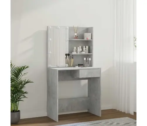 Spoguļgaldiņš Ar Led, Betona Pelēks, 74,5X40X141 Cm Vidaxl