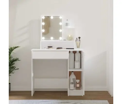 Spoguļgaldiņš Ar Led, Balts, 86,5X35X136 Cm Vidaxl