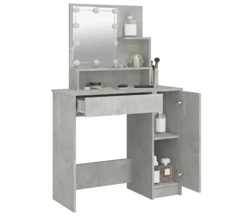 Spoguļgaldiņš Ar Led, Betona Pelēks, 86,5X35X136 Cm Vidaxl