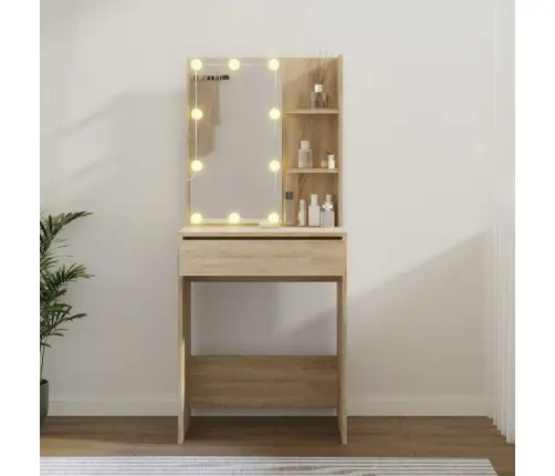 Spoguļgaldiņš Ar Led, Ozolkoka Krāsa, 60X40X140 Cm Vidaxl