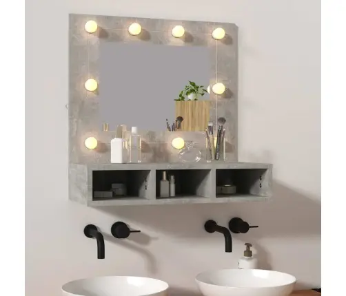 Spoguļskapītis Ar Led, Betona Pelēks, 60X31,5X62 Cm Vidaxl