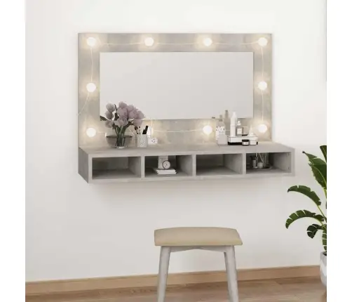 Spoguļskapītis Ar Led, Betona Pelēks, 90X31,5X62 Cm Vidaxl