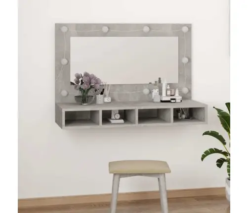 Spoguļskapītis Ar Led, Betona Pelēks, 90X31,5X62 Cm Vidaxl