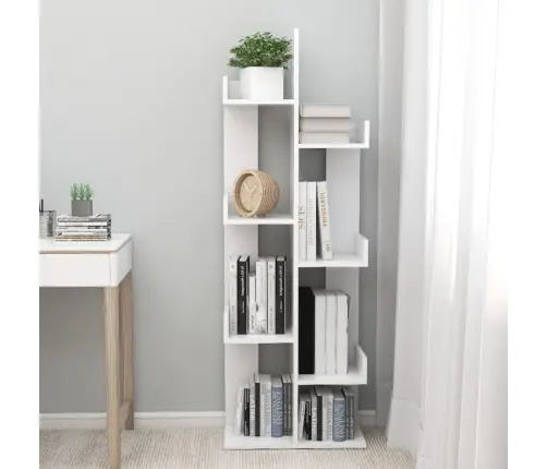 Raamaturiiul, Valge, 48 X 25,5 X 140 cm Tehispuit