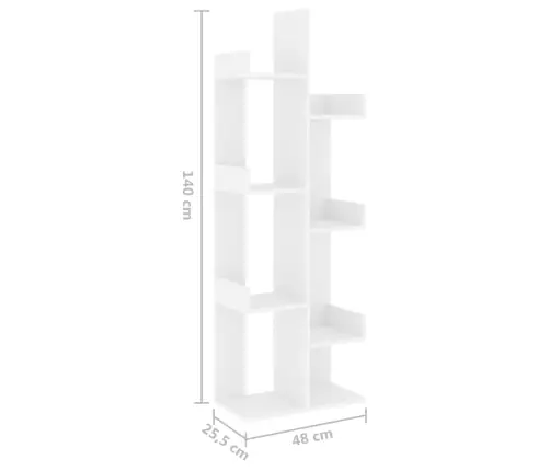Raamaturiiul, Valge, 48 X 25,5 X 140 cm Tehispuit
