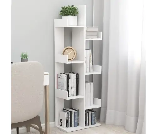 Raamaturiiul, Valge, 48 X 25,5 X 140 cm Tehispuit