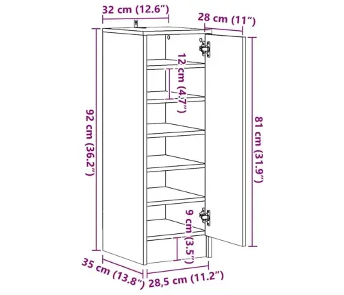 Apavu Skapis, Balts, 32X35X92 Cm, Inženierijas Koks Vidaxl