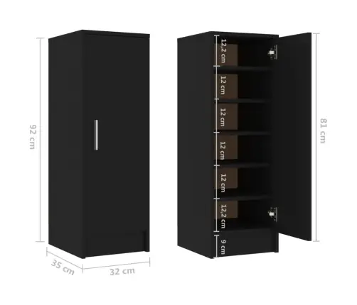 Apavu Skapis, Melns, 32X35X92 Cm, Inženierijas Koks Vidaxl
