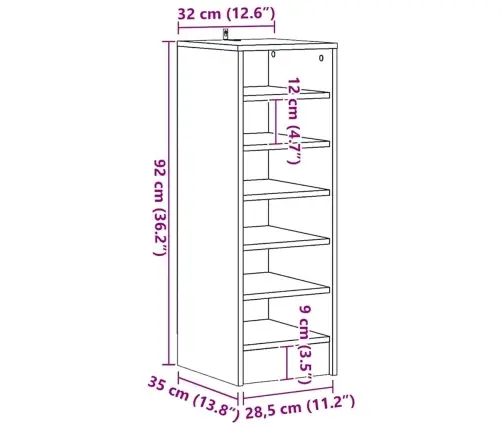 Apavu Plaukts, Ozolkoka, 31,5X35X90 Cm, Inženierijas Koks Vidaxl