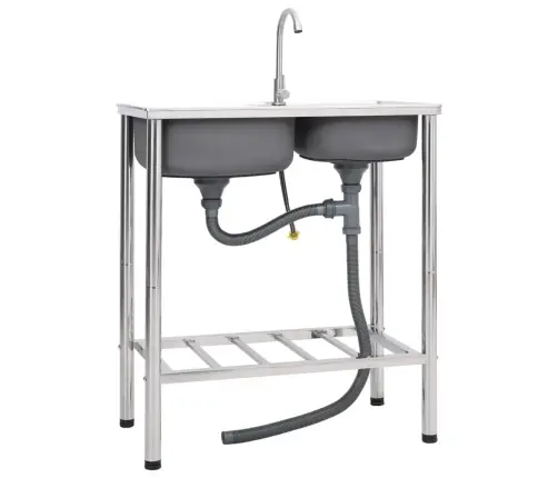 Kempinga Izlietne Ar 2 Bļodām Un Krānu, Nerūsējošs Tērauds Vidaxl
