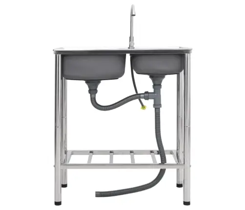 Kempinga Izlietne Ar 2 Bļodām Un Krānu, Nerūsējošs Tērauds Vidaxl