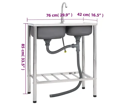Kempinga Izlietne Ar 2 Bļodām Un Krānu, Nerūsējošs Tērauds Vidaxl