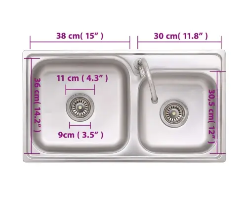 Kempinga Izlietne Ar 2 Bļodām Un Krānu, Nerūsējošs Tērauds Vidaxl