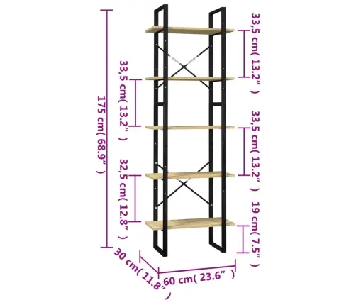 5-Līmeņu Grāmatu Plaukts, 60X30X175 Cm, Priedes Masīvkoks Vidaxl