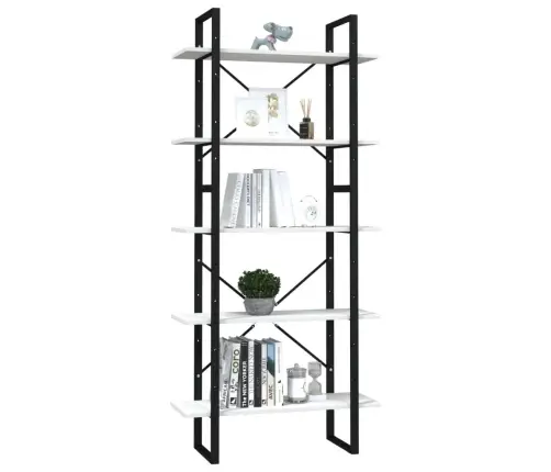 5-Līmeņu Grāmatu Plaukts, 80X30X175 Cm, Priedes Koks, Balts Vidaxl