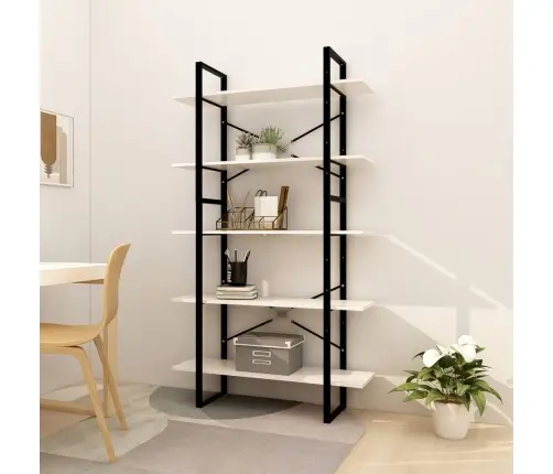 5-Korruseline Raamaturiiul, Valge, 100X30X175 cm Männipuit