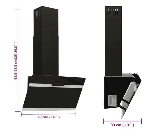 Tvaika Nosūcējs, 60 Cm, Tērauds, Rūdīts Stikls, Melns Vidaxl