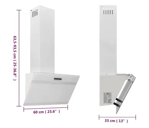 Tvaika Nosūcējs, 60 Cm, Tērauds, Rūdīts Stikls, Balts Vidaxl