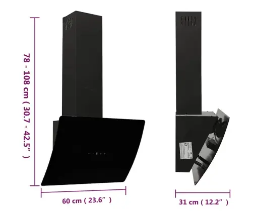 Sieninis Gartraukis, Juodas, 60cm Plienas Ir Grūdintas Stiklas
