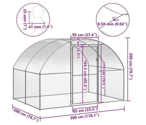 Vistu Būris, 3X2X2 M, Cinkots Tērauds Vidaxl