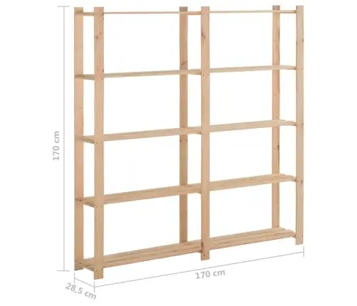5-Līmeņu Glabāšanas Plaukts, 170X28,5X170 Cm, Priedes Masīvkoks Vidaxl
