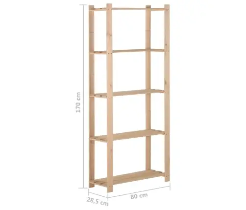 5-Līmeņu Glabāšanas Plaukts, 80X28,5X170 Cm, Priedes Masīvkoks Vidaxl