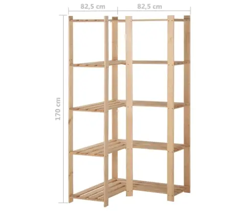 5-Līmeņu Stūra Plaukts, 82,5X82,5X170 Cm, Priedes Masīvkoks Vidaxl