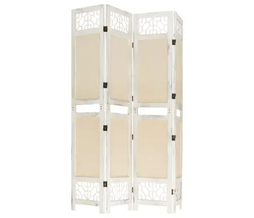 338559  4-Panel Room Divider Cream 140X165 Cm Fabric