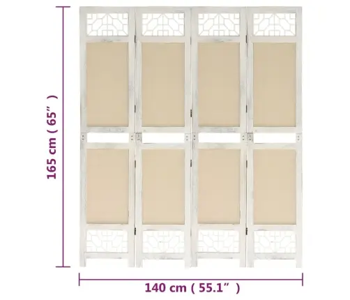 338559  4-Panel Room Divider Cream 140X165 Cm Fabric