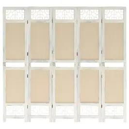 5 Paneļu Istabas Aizslietnis, 175X165 Cm, Krēmkrāsas Audums Vidaxl