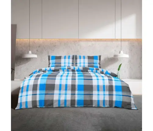 Segas Pārvalka Komplekts, Zils Un Pelēks, 200X200 Cm, Kokvilna Vidaxl