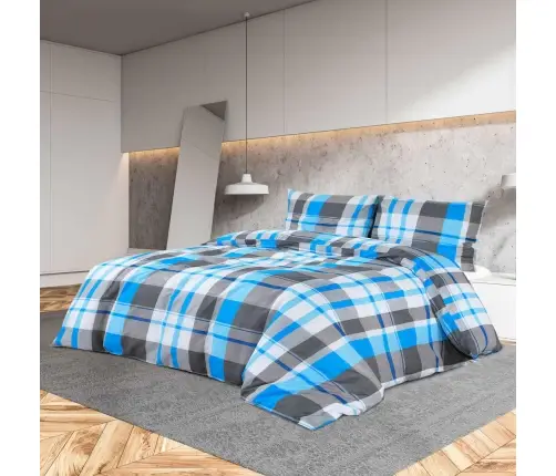 Segas Pārvalka Komplekts, Zils Un Pelēks, 200X200 Cm, Kokvilna Vidaxl