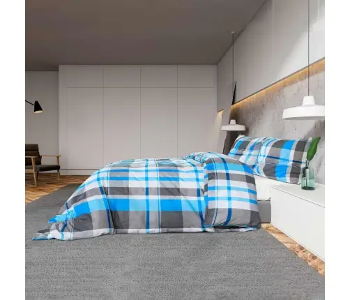 Segas Pārvalka Komplekts, Zils Un Pelēks, 200X200 Cm, Kokvilna Vidaxl