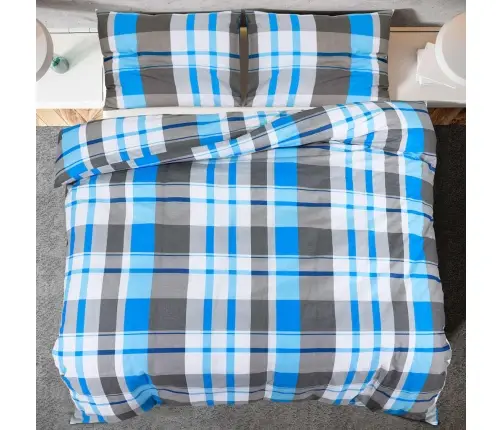 Voodiriiete Komplekt, Sinine Ja Hall, 225 X 220 cm Puuvill Voodiriiete Komplekt, Sinine Ja Hall, 225 X 220 cm Puuvill