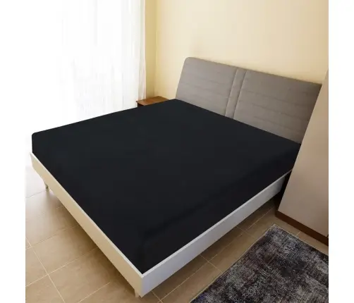 Palags Ar Gumiju, Melns, 180X200 Cm, Kokvilna Vidaxl