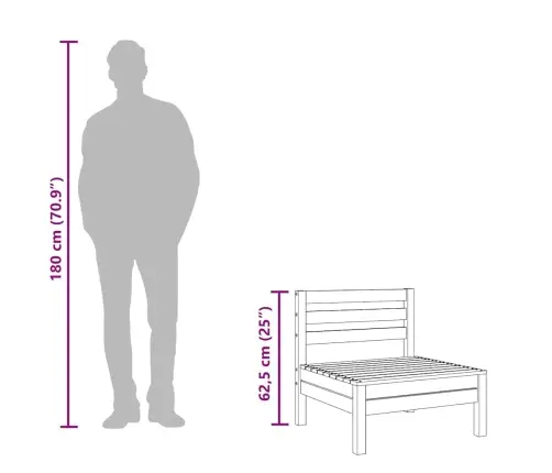 Vidējais Dārza Dīvāns, Pelēks, Priedes Masīvkoks Vidaxl