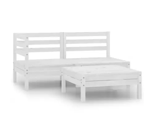 Sodo Poilsio Baldų Komplektas, 3 Dalių, Baltas, Pušies Masyvas