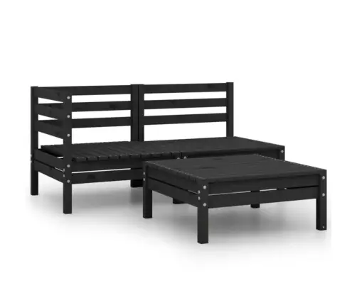 3-Daļīgs Dārza Atpūtas Mēbeļu Komplekts, Melns Priedes Koks Vidaxl