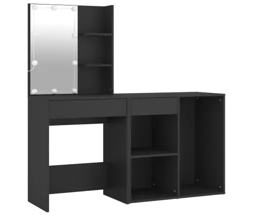 Kosmetinis Staliukas Su Led Ir Spintele, Juodas, Mediena