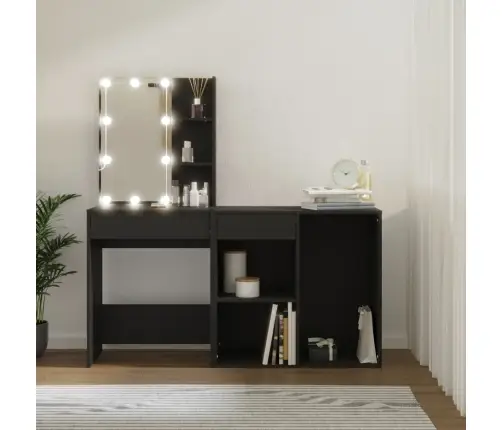 Kosmetinis Staliukas Su Led Ir Spintele, Juodas, Mediena