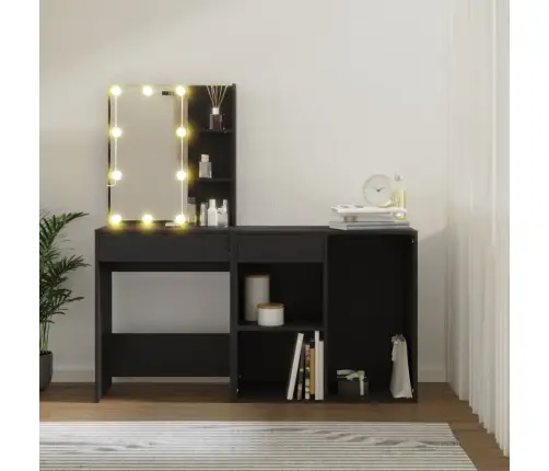 Kosmetinis Staliukas Su Led Ir Spintele, Juodas, Mediena