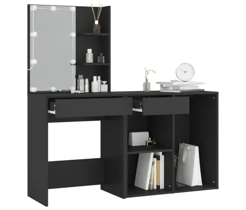 Kosmetinis Staliukas Su Led Ir Spintele, Juodas, Mediena
