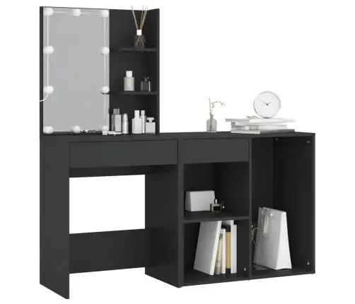 Kosmetinis Staliukas Su Led Ir Spintele, Juodas, Mediena