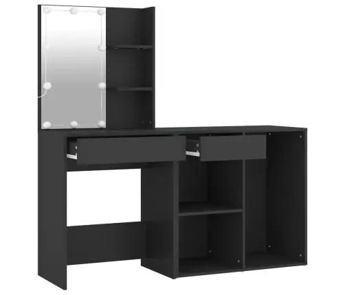 Kosmetinis Staliukas Su Led Ir Spintele, Juodas, Mediena