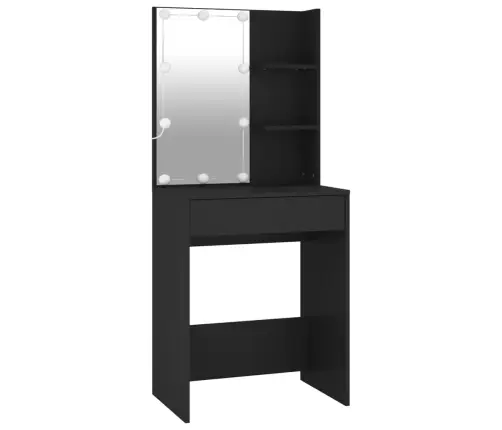 Kosmetinis Staliukas Su Led Ir Spintele, Juodas, Mediena